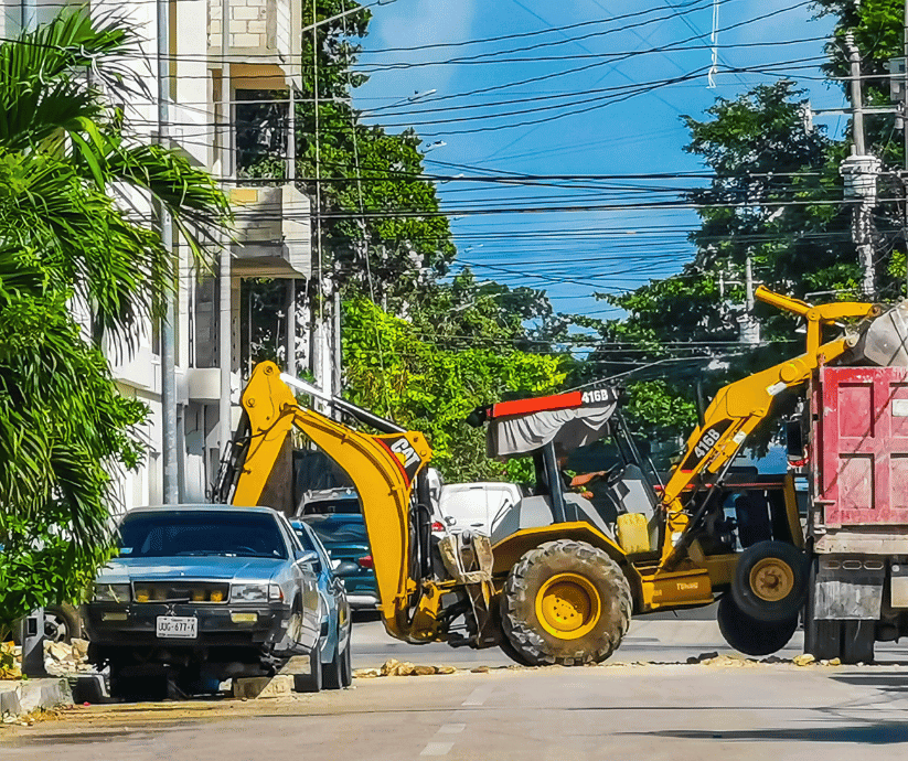 Construction vehicle at a worksite.
