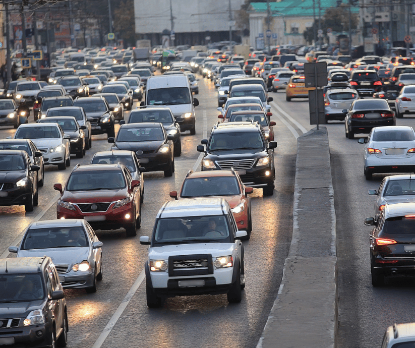 Recreational vehicles on a paved road.