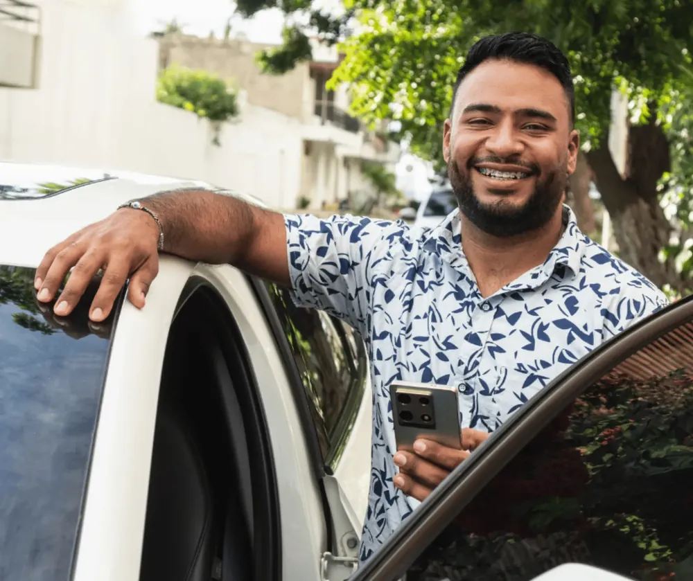 Food delivery driver on the road.