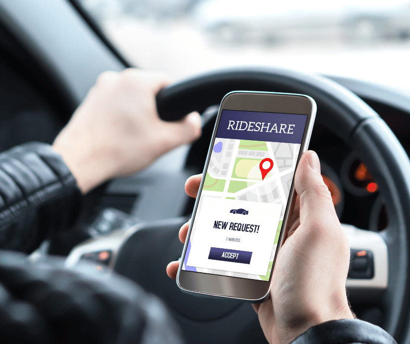 Passenger riding in an Uber vehicle.